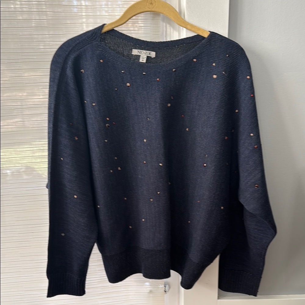 Nic + Zoe Navy Sweater with Sequin Accents